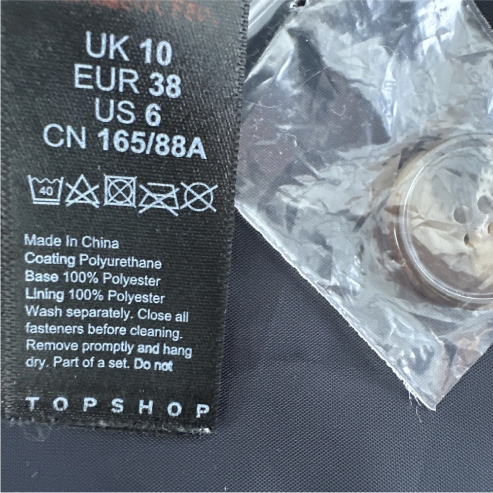 Topshop Women Casey Brown Belted Glossy High Impact Button Front Vegan Jacket - Picture 13 of 15